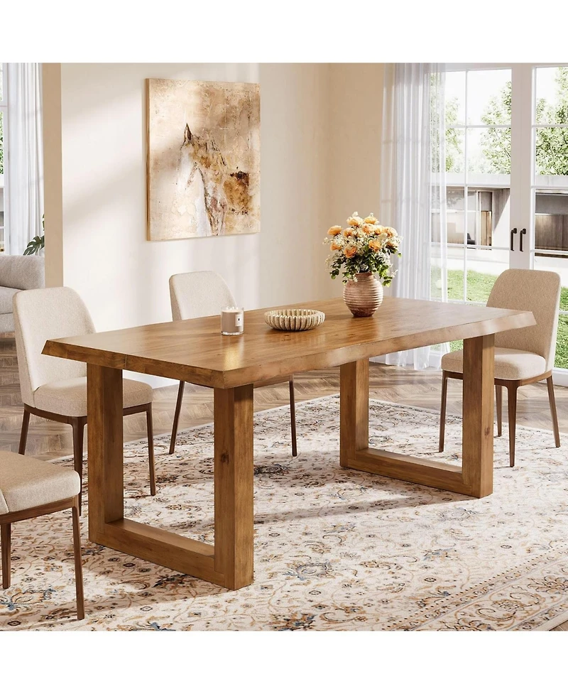 Tribesigns 63" Solid Wood Dining Table for 4-6, Farmhouse Pine Wood Kitchen Table with Live Edge Tabletop
