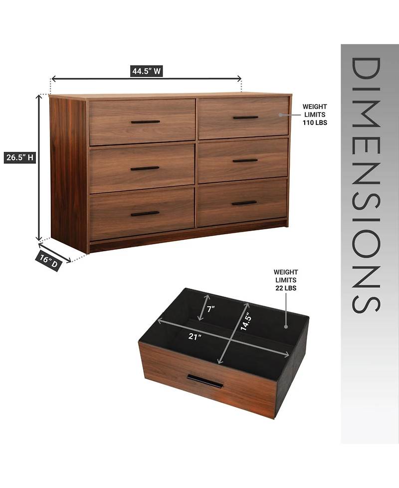 Flynama Modern 5 Drawer Dresser Wood Fabric Drawers Cabinet with Rattan Details