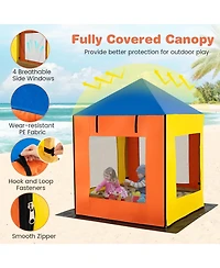 Slickblue Outdoor Wooden Sandbox for Kids with Canopy and Mesh Windows