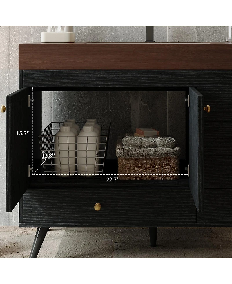 Sillysis 36" Freestanding Bathroom Vanity with Sintered Stone Top, Ceramic Sink, 5 Drawers and Double Door for Modern Bathrooms