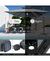 Pellebant Outdoor Patio 10X13FT Aluminum Double Canopy Led Solar Lights Cantilever Umbrella