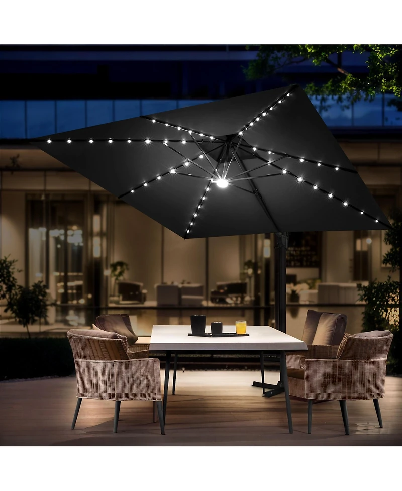 Pellebant Outdoor Patio 11x11FT Aluminum Double Canopy Solar Lights Cantilever Umbrella