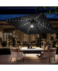Pellebant Outdoor Patio 11x11FT Aluminum Double Canopy Solar Lights Cantilever Umbrella