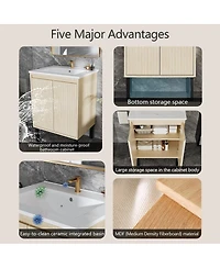 Sillysis 24" Bathroom Vanity with Sink, Floor Standing or Wall Mounted, Large Storage Waterproof Cabinet for Small
