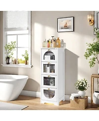 gaomon Small Bathroom Cabinet with Drawers, Freestanding Bathroom Floor Cabinet, 11.8 x 11.8 x 33.1 Inches Slim Storage Organizer.