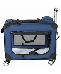 Zeus and Ruta 24/28 in. 2 in 1 Rolling Cat Carrier with Wheels 24 Inch Collapsible Travel Crate Portable Kennel