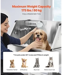Zeus and Ruta 34 Inch Cat Grooming Bath Tub with Faucet Stainless Steel for Pets