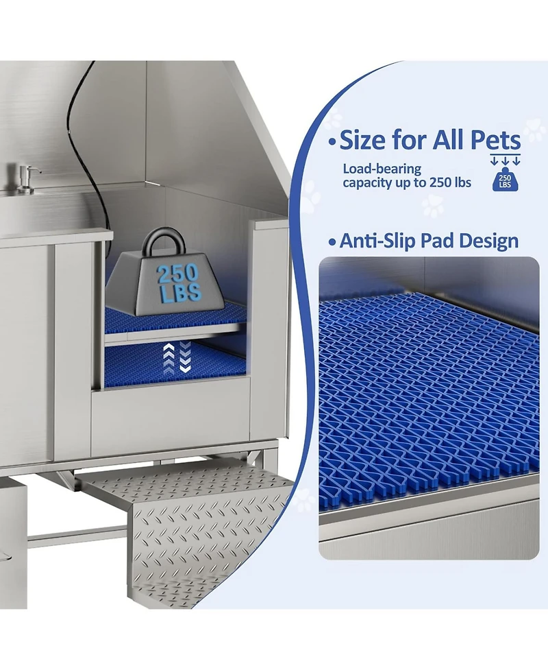Zeus and Ruta Stainless Steel Pet Washing Station With Non Slip Mat For Cats Small Dogs Professional Grooming Bathtub Easy Clean