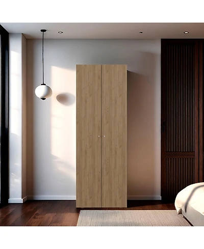 Flynama Armoire 66.9 Inch High 2 Doors 2 Shelves Bedroom Storage Cabinet with Hanging Rod