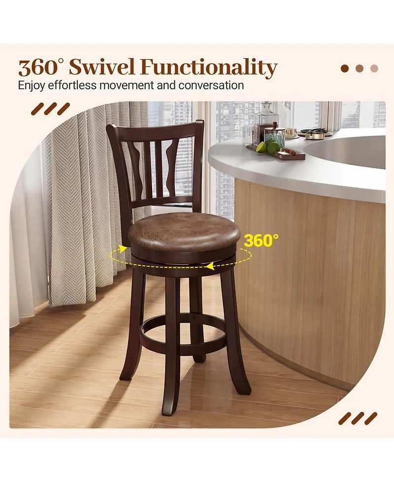Sugift Counter Height Swivel Bar Stools Set of Two with Wood Frame