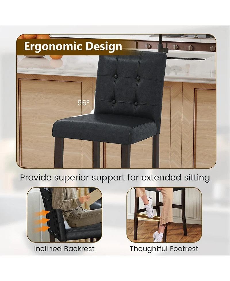 Sugift Pvc Leather Bar Stools Set of Two with Solid Wood Legs