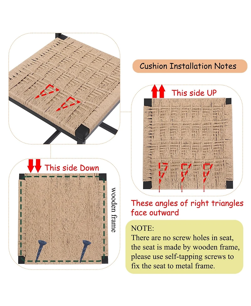 Rainsken Paper Rope Woven Bar Stools Set of 2, 25'' Counter Height Chairs with Back, Footrest for Kitchen Island, Home Pub, Honey