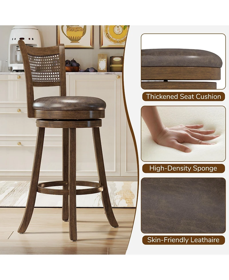 Sugift Swivel Counter Height Bar Stools Set of Two with Rattan Back