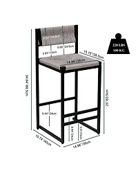 Rainsken Paper Rope Woven Bar Stools Set of 2, Modern Counter Height Chairs with Metal Frame and Footrest for Kitchen Island, Home Pub