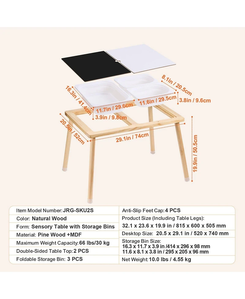 Mecale Kids Sensory Table, 3 Foldable Storage Bins, Double-Sided Board, Indoor/Outdoor Sand & Water Play, Wooden