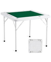 Mecale 35.4" Square Folding Mahjong Table for 4 Players, Wear-Resistant Green Top, Cup Holders & Chip Trays, Portable Game Table