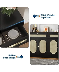 gaomon 60" Rattan Sideboard Cabinet with 2 Drawers and 4 Doors, Adjustable Shelves Buffet