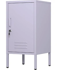 gaomon lockable metal nightstand with 2 adjustable shelves, modern side table with storage cabinet and door for bedroom or living room.