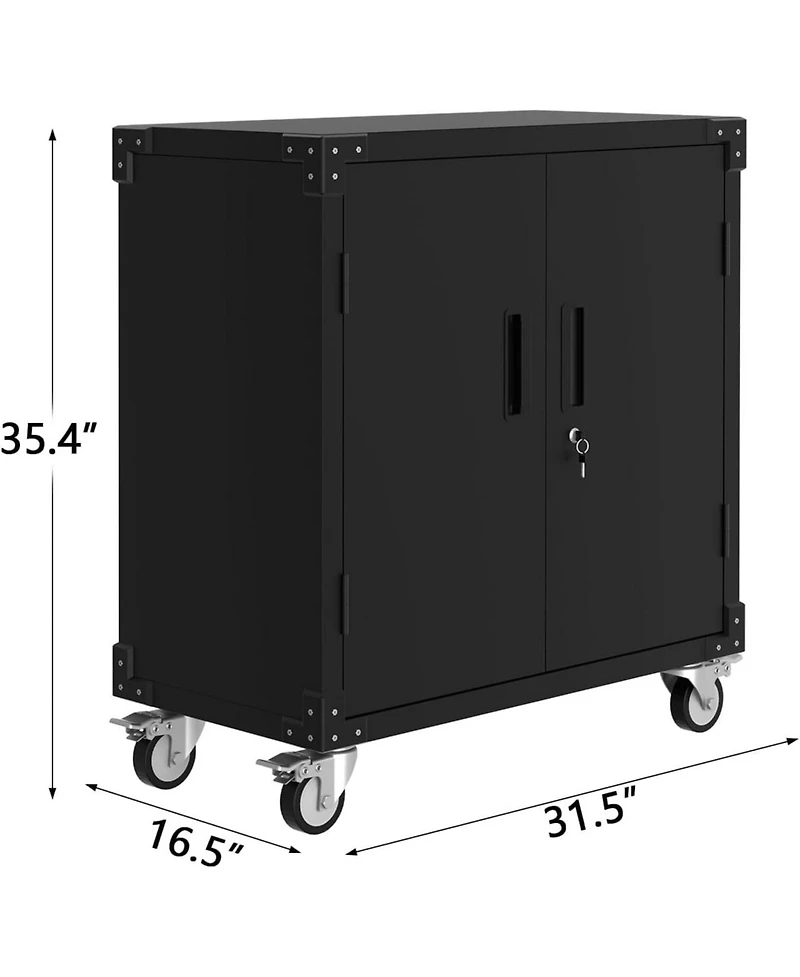 gaomon Metal Storage Cabinet with Rolling Tool Cart, 2 Adjustable Shelves, Locks and 4 Wheels, Heavy Duty Rust Resistant Cabinet