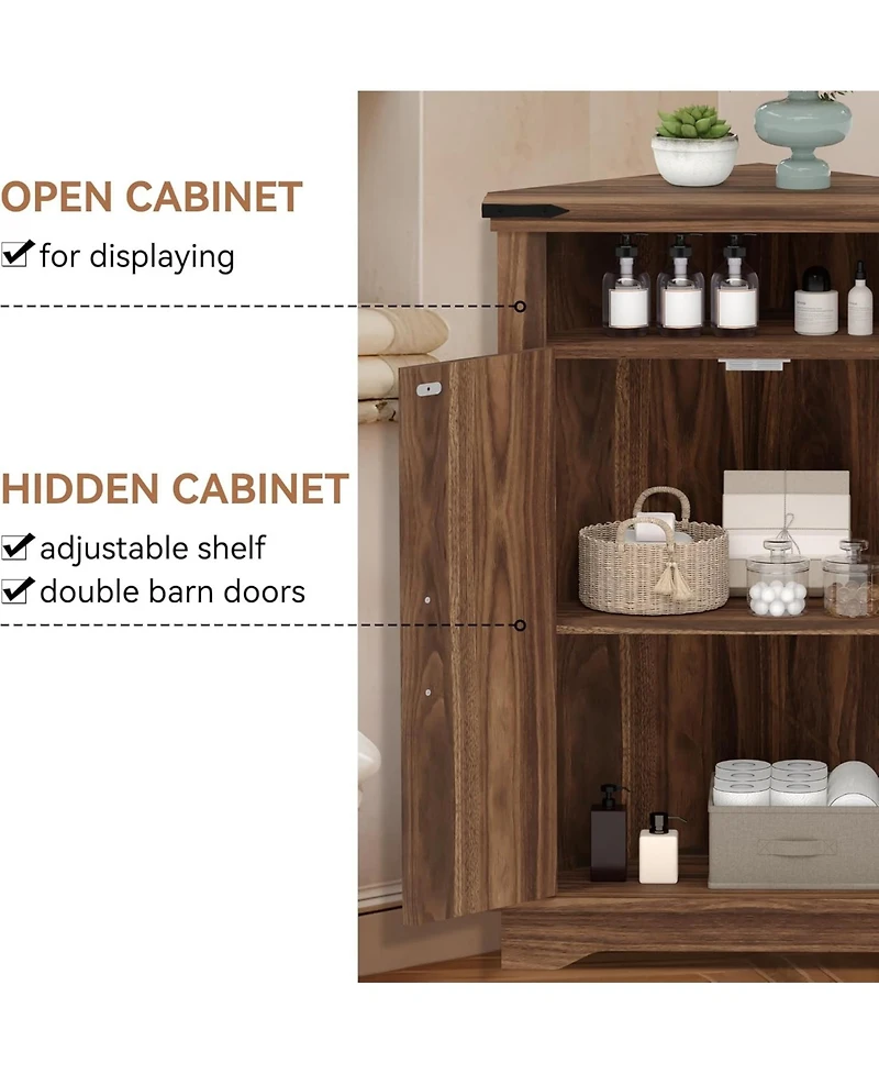 gaomon Corner bathroom cabinet with farmhouse barn doors, adjustable shelf, and compact design-ideal storage table for small spaces