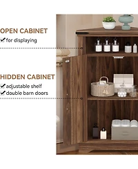 gaomon Corner bathroom cabinet with farmhouse barn doors, adjustable shelf, and compact design-ideal storage table for small spaces