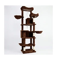 Zeus and Ruta 68 Inch Tall Multi Level Green Cat Tree with Hammocks Hanging Basket Cat Cave Removeable Cushion Scratching Posts