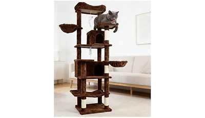 Zeus and Ruta 68 Inch Tall Multi Level Green Cat Tree with Hammocks Hanging Basket Cat Cave Removeable Cushion Scratching Posts