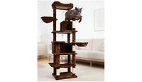 Zeus and Ruta 68 Inch Tall Multi Level Green Cat Tree with Hammocks Hanging Basket Cat Cave Removeable Cushion Scratching Posts