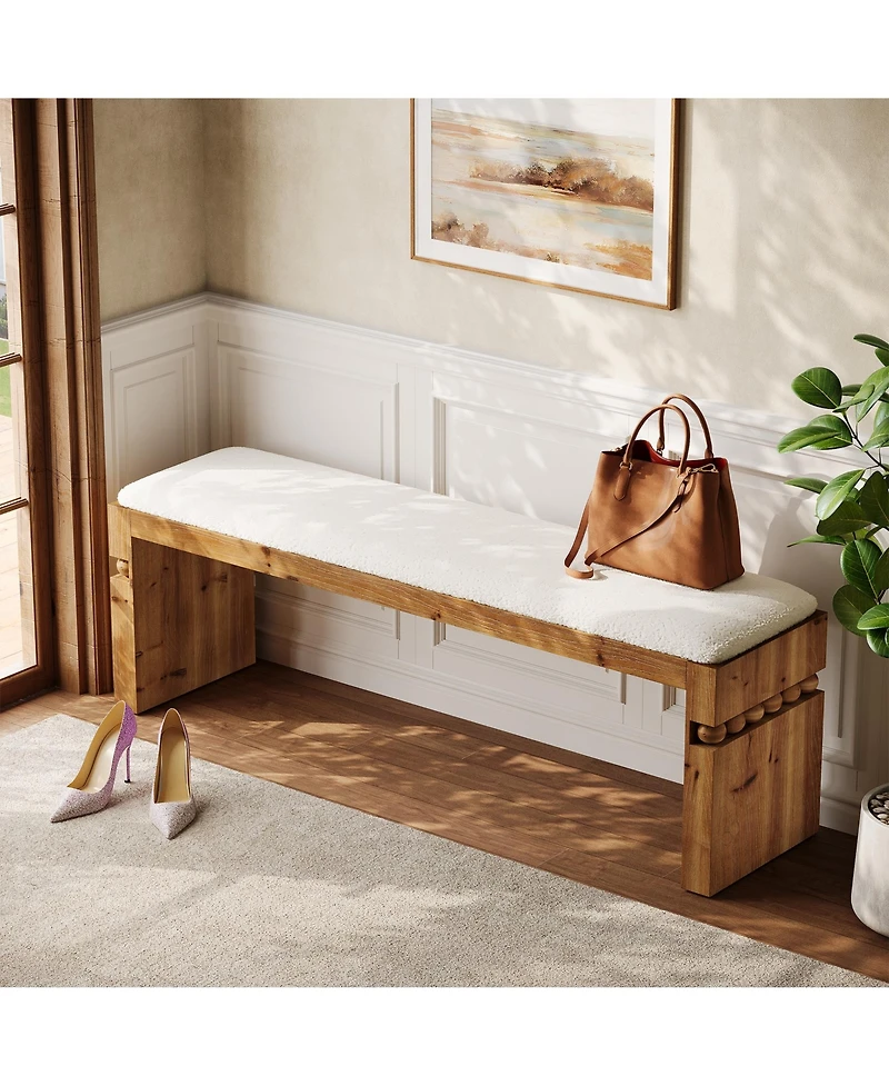 Tribesigns 55.1" Wide Upholstered Bench, Solid Wood Bedroom Bench with Boucle Cushion, Modern Entryway Bench