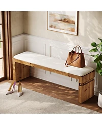 Tribesigns 55.1" Wide Upholstered Bench, Solid Wood Bedroom Bench with Boucle Cushion, Modern Entryway Bench