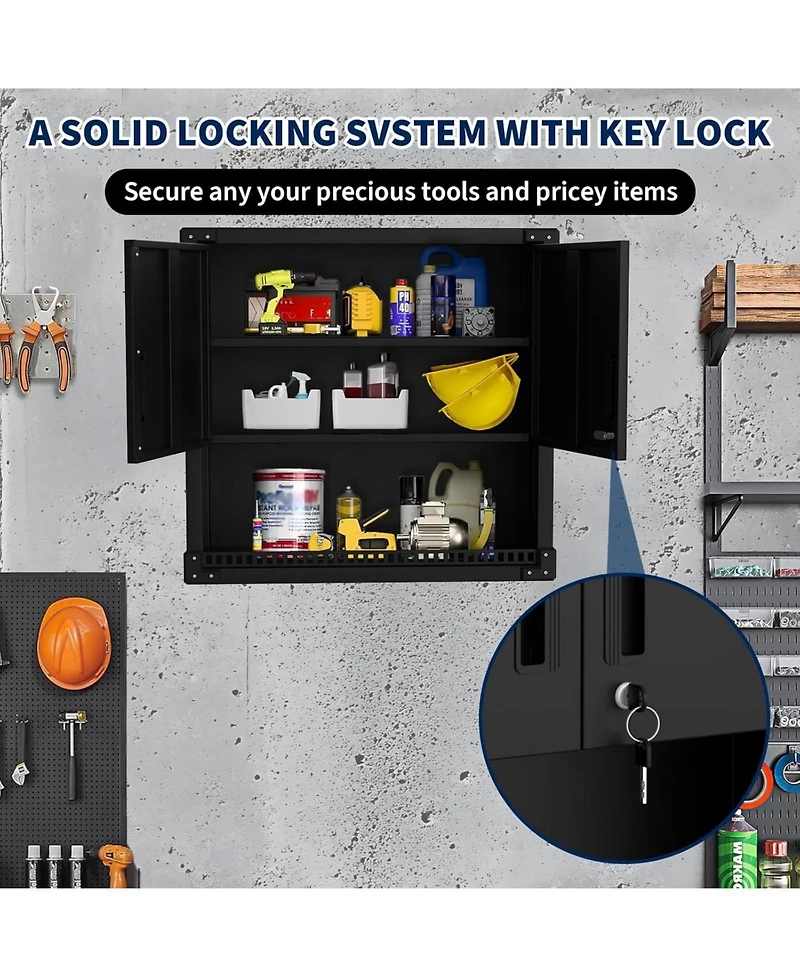 gaomon Heavy Duty Steel Wall Cabinet with Lock, Hanging Storage Organizer with Shelves, Rust-Resistant Garage, Workshop