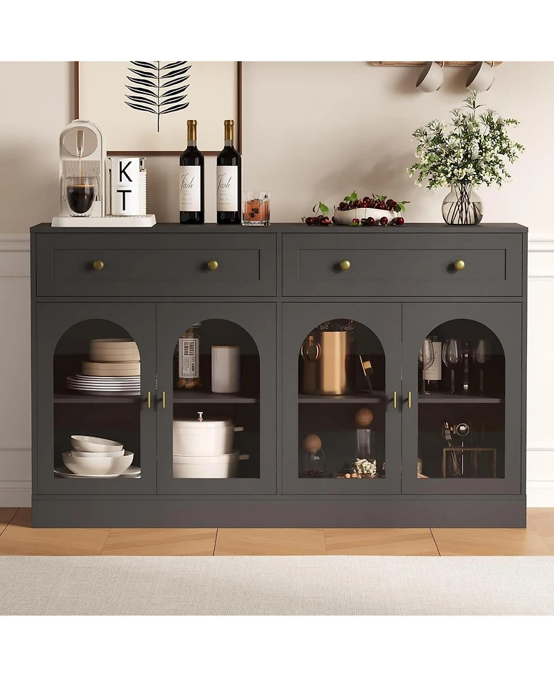 gaomon Sideboard Buffet Cabinet with 4 Acrylic Doors, Modern Farmhouse Storage 2 Drawers, Wooden Coffee Bar for Kitchen, Living