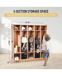 gaomon 5-Section Glazed Coat Locker Storage Cabinet, 5 Large Cubbies with Hooks And 10 Small Cubbies, Classroom Coat Locker with 4 Hidden