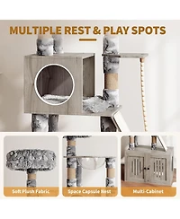 gaomon Cat Tree, 66.9-Inch Cat Tower with Litter Box Enclosure, with Hammock, Washable