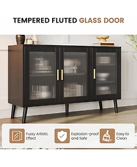 gaomon Sideboard Buffet Cabinet Set of 2, 48" Buffet Cabinetwith Ribbed Glass Doors, Modern Dining Room Sideboard for Kitchen and Dining