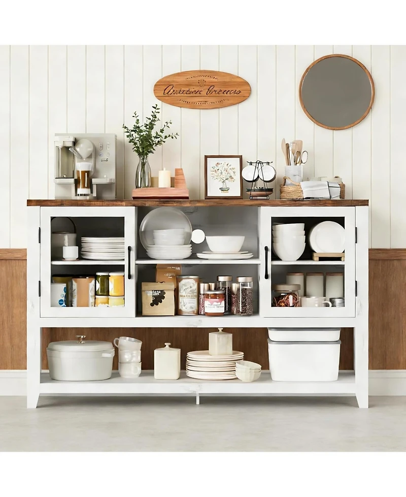 gaomon 53" Kitchen Buffet Sideboard Cabinet with Glass Doors and 3 Shelves, Modern Storage Cabinet for Living Room and Entryway