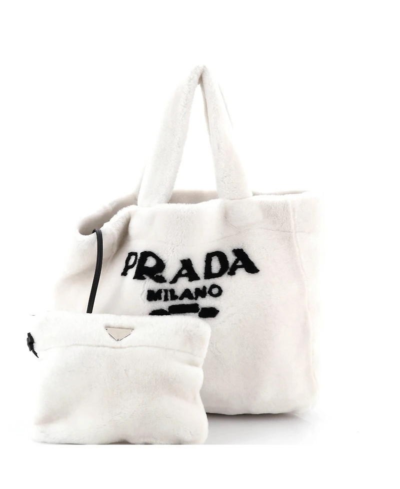 Pre-Owned Prada Medium Logo Tote Shearling