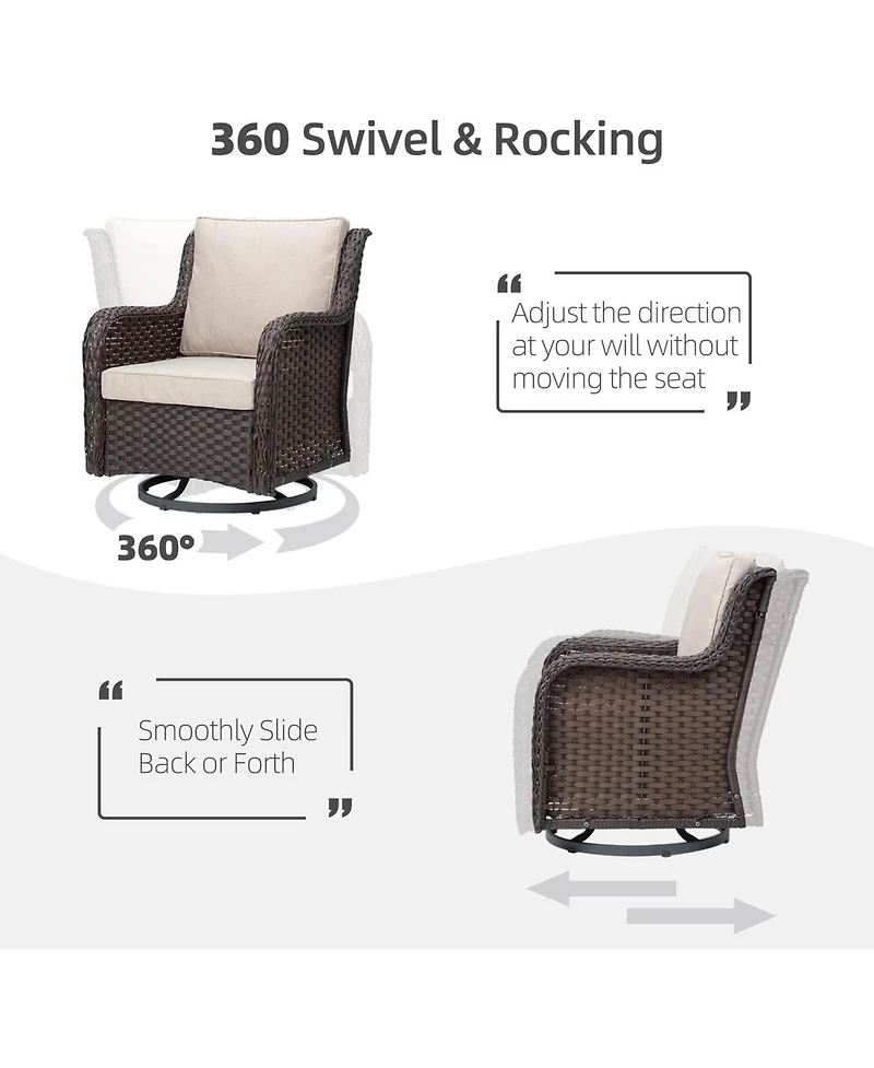gaomon Outdoor Swivel Wicker Glider Patio Chairs with Table Set, 3Pcss Bistro Set 4"Thick Cushions and Coffee