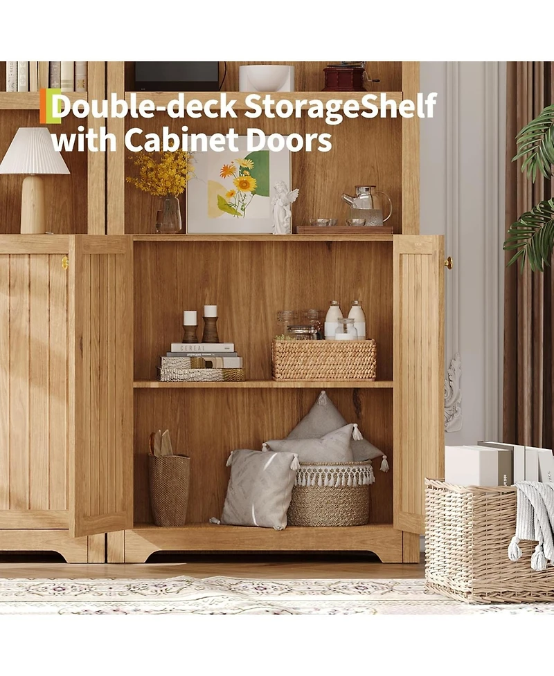 gaomon 72" Tall Wood Arched Storage Cabinet - 5-Shelf Kitchen Pantry with Doors & Open Shelves, Versatile Standing Bookcase Cupboard
