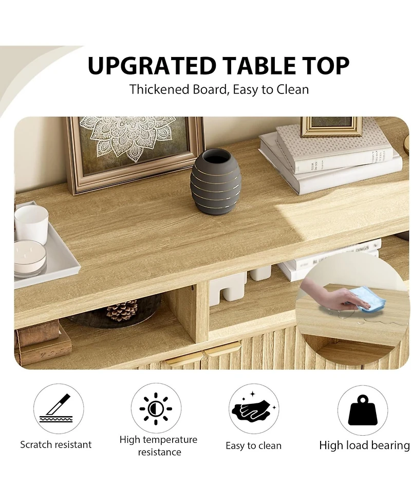 gaomon Fluted Storage Cabinet 65.8" Adjustable 3-Tier, Modren Entryway Organizer with Fluted Doors and Gold Handle, Waterproof Design for Kitchen