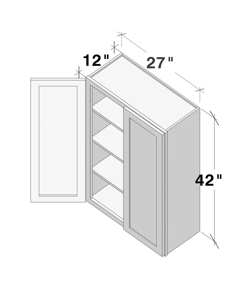 Boyel Living W27" Wall Cabinet with Full Overlay Hdf Door for Custom Kitchen or Bathroom