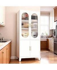 gaomon Modern Freestanding Bathroom Storage Cabinet Tall Tall Cabinet with Tempered Glass Door, Adjustable Shelves, Ideal for Linens, Dishes