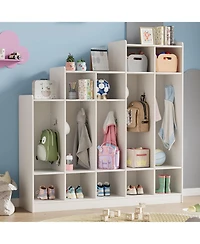 gaomon 5-Section Classroom Coat Locker with 9 Cubbies, Daycare Cubby Storage Organizer with 10 Hooks for Home, School, Nursery, Kindergarten