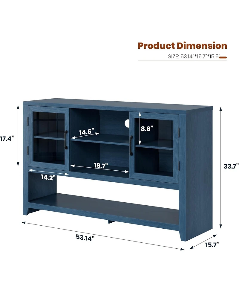 gaomon 53" Kitchen Buffet Sideboard Cabinet with Glass Doors and 3 Shelves, Modern Storage for Living Room Entryway