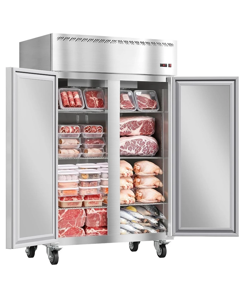 gaomon 48"W Commercial Freezer 36 Cu.ft Stainless Steel Reach-in Solid Door Upright Fan Cooling 2 Door 2 Section Freezer for Restaurant, Bar, Shop