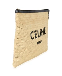 Pre-Owned Celine Beige Raffia Sequin Logo Clutch