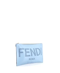 Pre-Owned Fendi Large Logo Flat Wristlet Pouch Embossed Leather