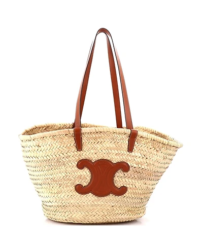 Pre-Owned Celine Large Triomphe Basket Shoulder Bag Raffia with Leather