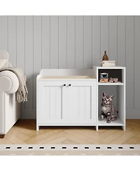 gaomon Wooden Cat Litter Box Enclosure with Storage Shelf & Barn Door, Hidden Indoor House End Table