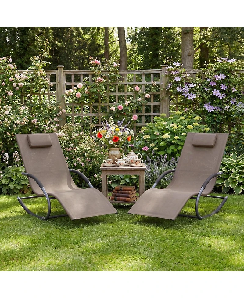 gaomon Outdoor Lounge Chairs, Set of 2 Adjustable Patio Chaise with Pillow, Steel Frame, Mesh